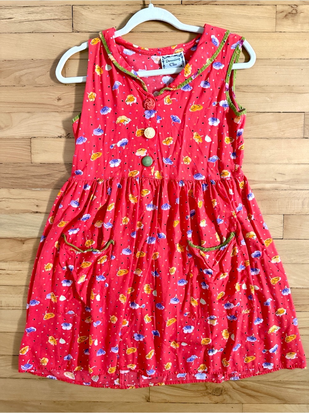 Woman’s Vintage Clio Red Floral Pocket Dress Small